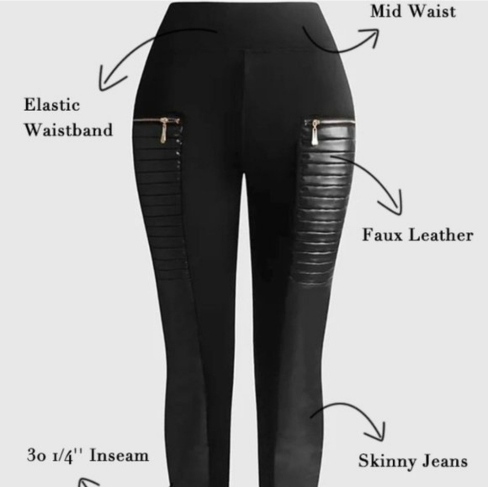 Flamingo Urban Contrast Panel Zipper Detail Faux Leather Moto Pants SzL - Picture 16 of 16